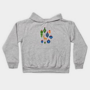 Holiday Ornaments in Red + Blue + Green Kids Hoodie